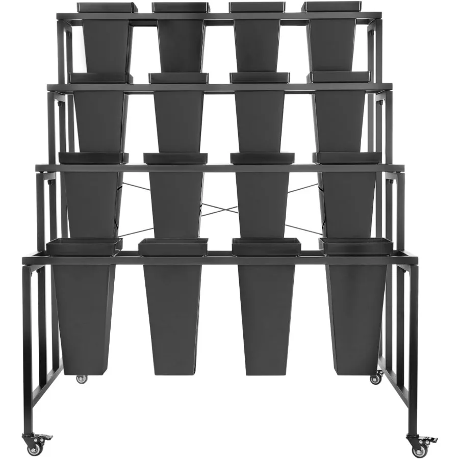 حامل عرض على شكل زهور مكون من 4 طبقات مع دلاء مربعة لديكور الحديقة الداخلي وحامل نباتي دوار قابل للتعديل مع بوك بلاستيكي متين #3