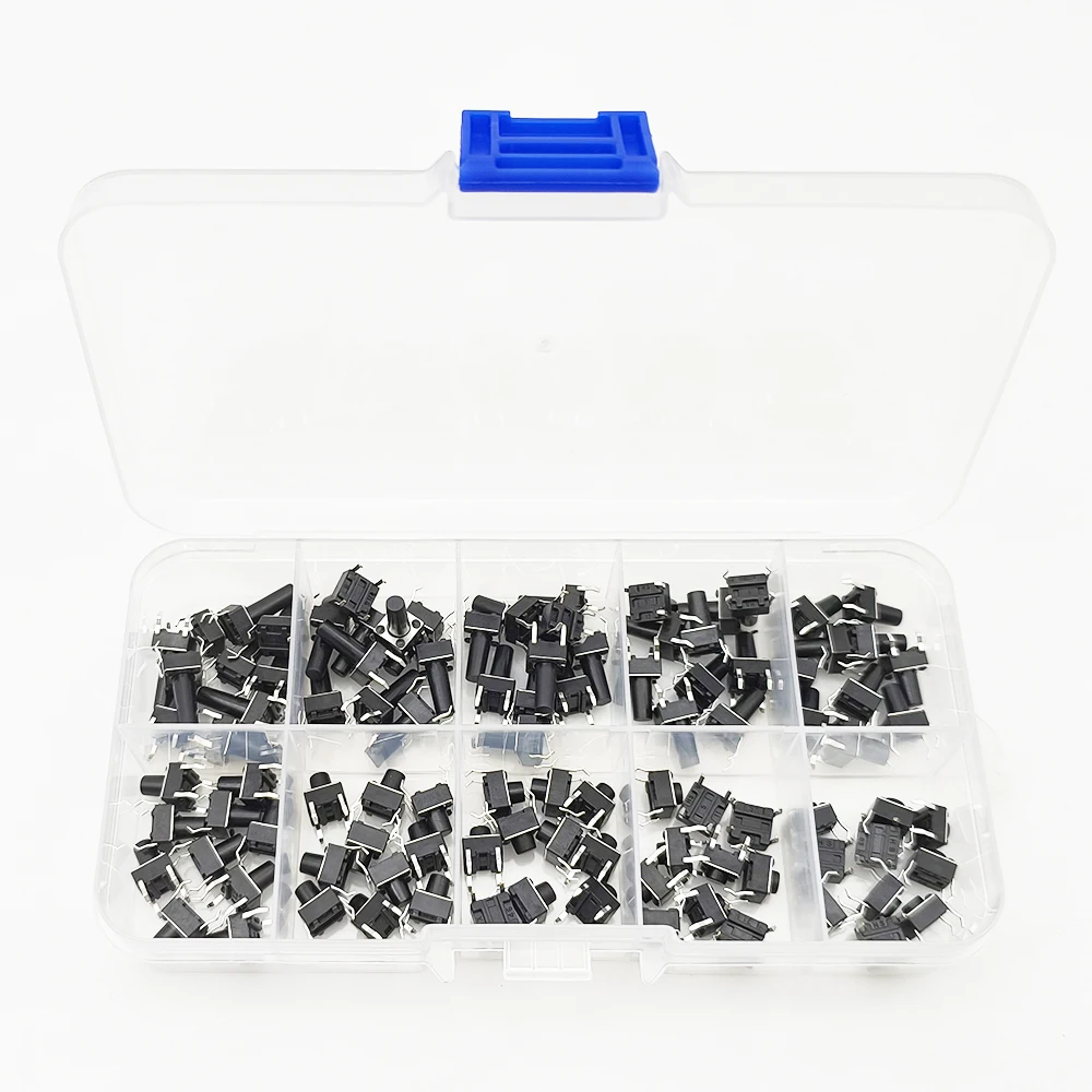 100Pcs/Box 10 Models 6x6mm Micro Tact Tactile Push Button Switch Kit Height 4.3MM-13MM DIP 4Pin Switch Key Push Button