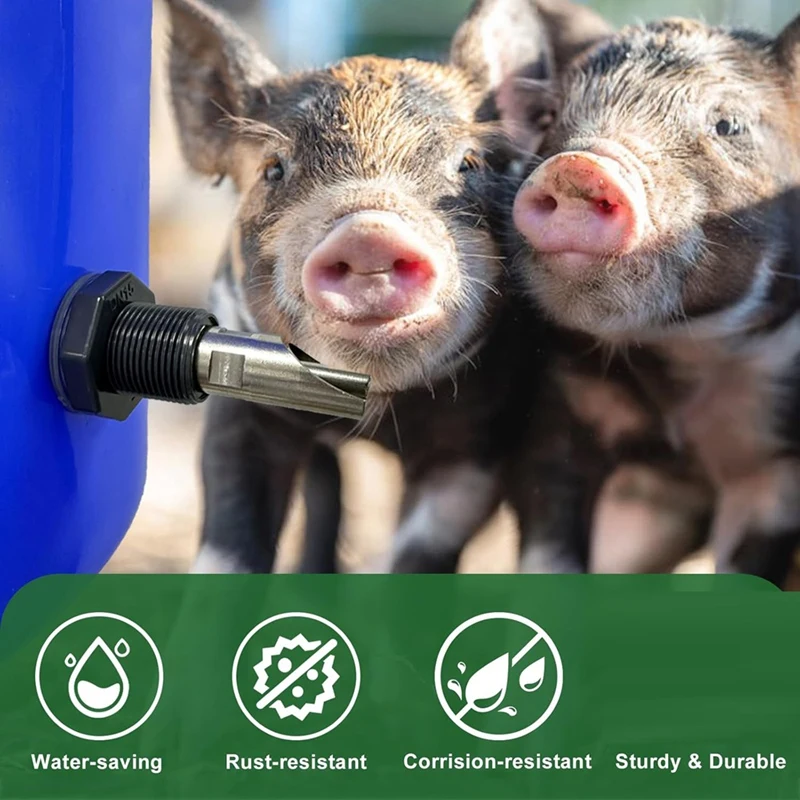 5PCS Pig Waterer Nipples, Automatic Pig Nipple Water Drinker For Barrel, Stainless Steel Pig Waterer System