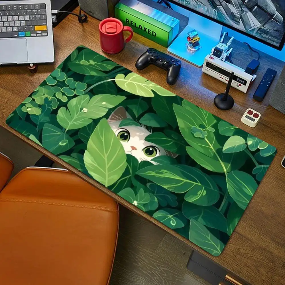 

Leaf Cat Mouse Pad Desk Mat Mousepad Large Abstract Mouse Pad Gaming Deskmat With Lockedge Office Non-slip Carpet