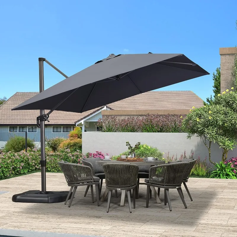 PURPLE LEAF Patio Umbrella with Base 10 Feet Outdoor Cantilever Square Umbrella Aluminum Offset Umbrella with 360degree Rotation