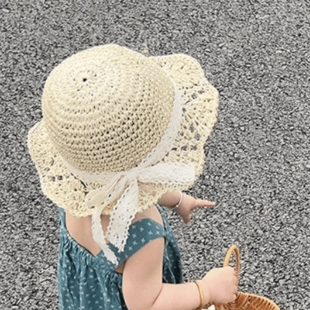 

Детская шляпа в стиле принцессы, милая соломенная шляпа с широкими полями, панама с оборками и кружевной отделкой, защита от солнца, для прогулок
