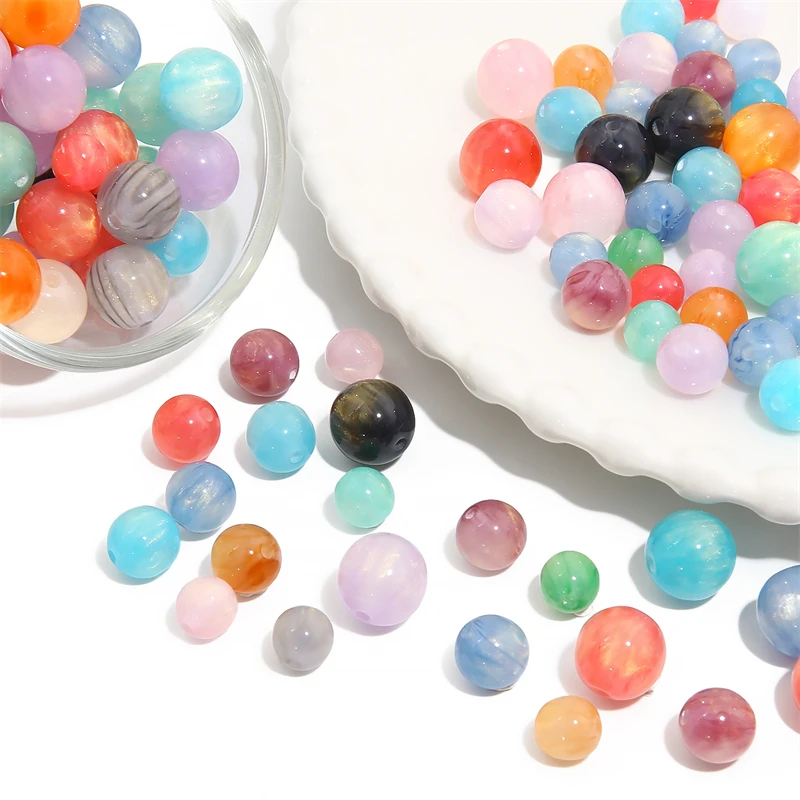 8/10/12mm Handmade Colorful Resin Loose Beads Cat Eye Round Bead for DIY Necklace Bracelet Earring Jewelry Making Accessories