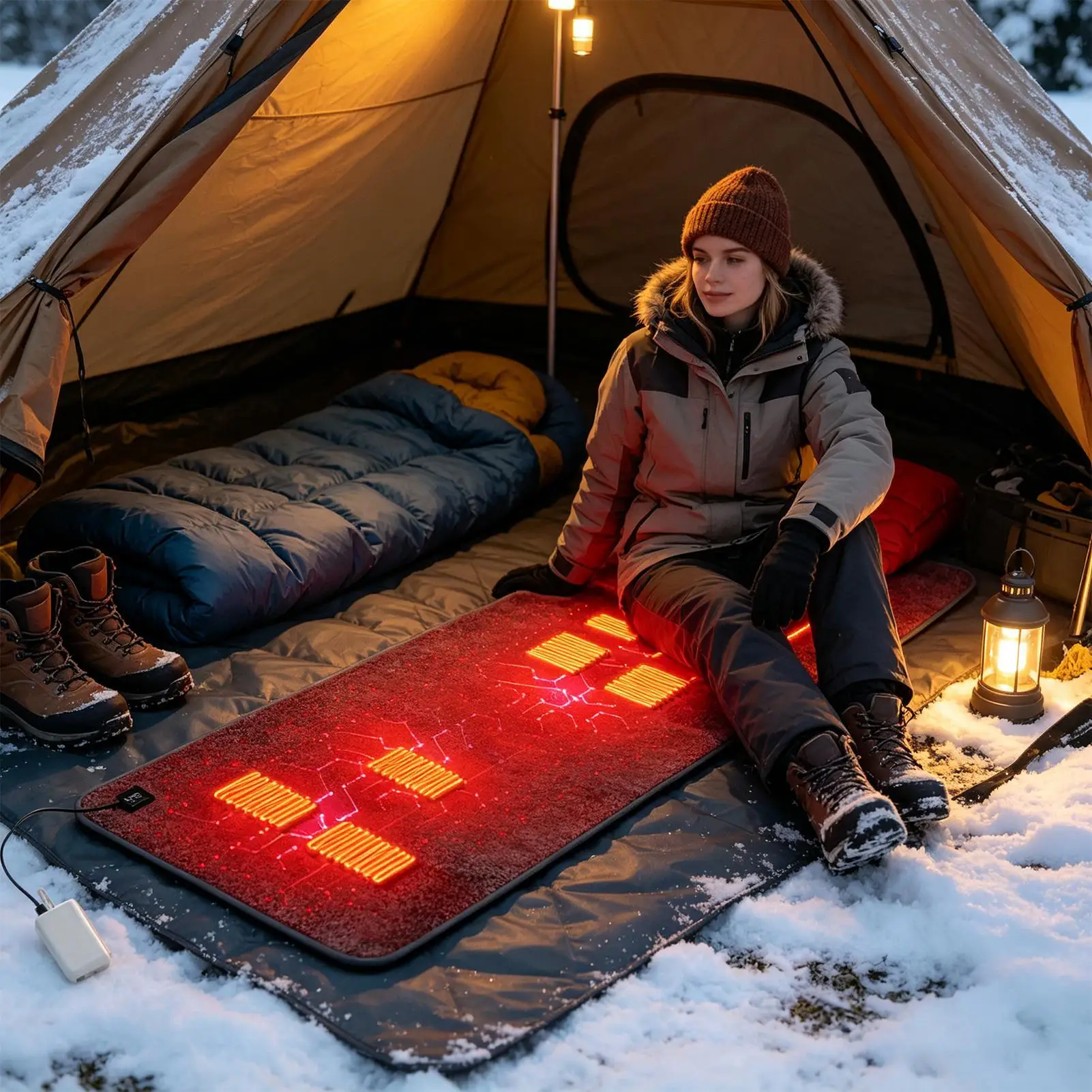 Heated Sleeping Bag Liner Felt USB Charging Mat With 7 Heating Zones Sleeping Bag Heated Blanket For Sofas Beds Midday Rest