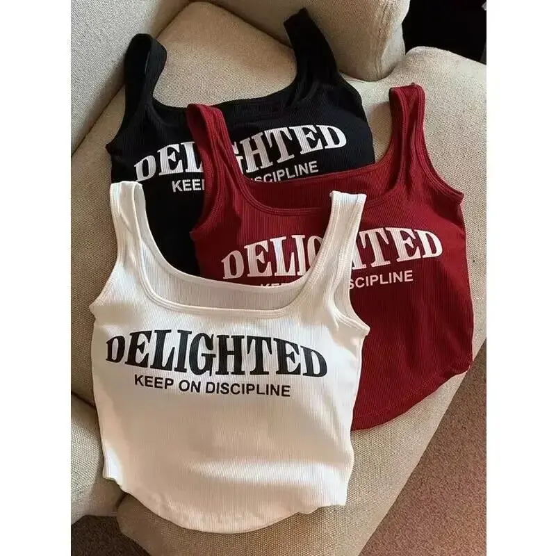 French Sweet And Spicy Hundred Letter Printed Sexy Camisole Tank Tops Chest Pads Women's Summer Tank Top