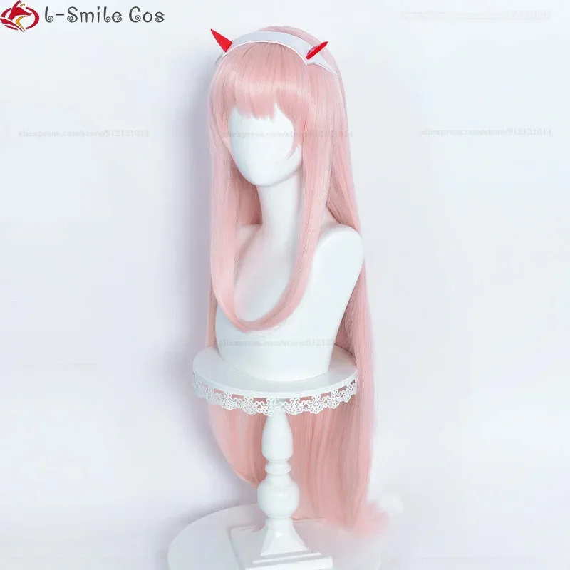 111 www Zero Two Anime 02 شعر مستعار وردي مقاوم للحرارة + غطاء شعر مستعار #4