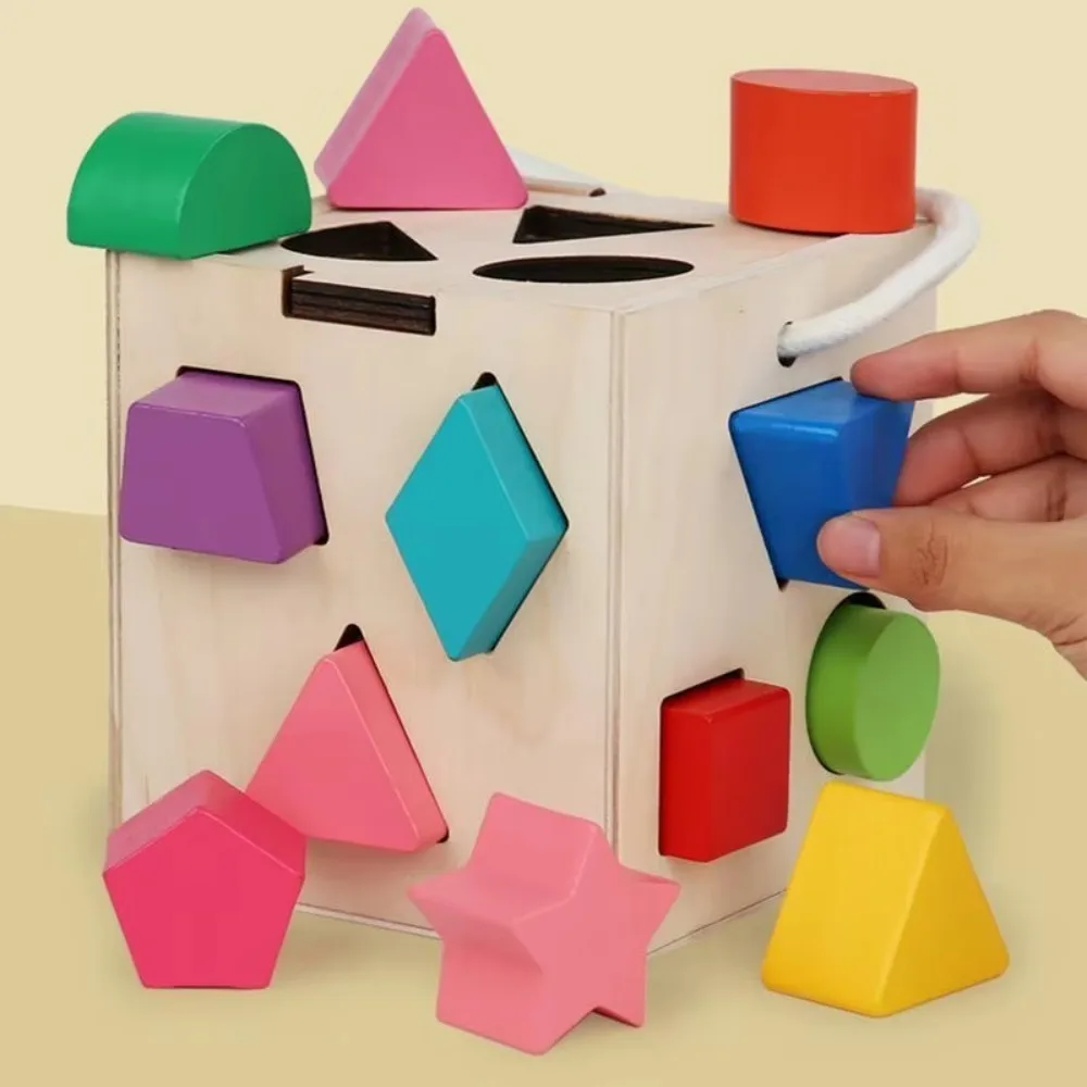 Trieur de formes Montessori en bois, boîte carrée à 13 trous, jouet de tri de formes, jouets assortis colorés pour la maternelle