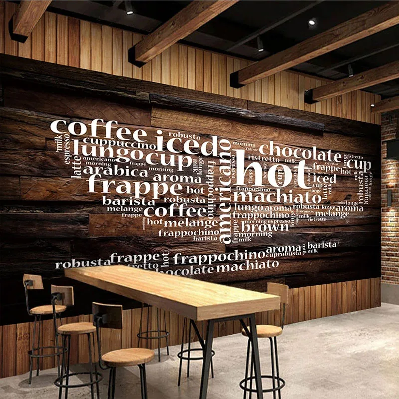 

Custom Mural Wallpaper 3D Stereo Letter Wood Grain Restaurant Coffee Shop Vintage Background Wall Painting Papel De Parede 3 D