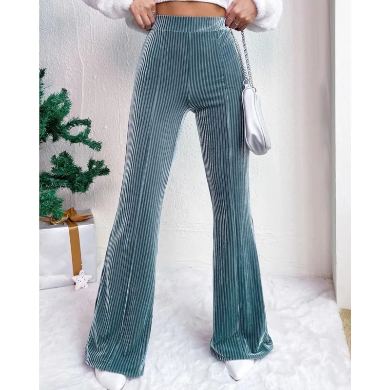 

Autumn Winter High Waisted Corduroy Flared Pant Women's New Solid Casual Wide Leg Long Sweatpants For Women Office Lady Trousers