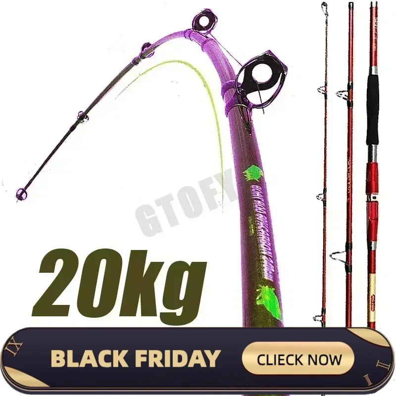 1.8M 2.1M  2.4M Portable 3-Piece Fishing Rod Travel Surf Saltwater Carbon Spinning Rod 30-50lb Boat Jigging Trolling Fishing Rod