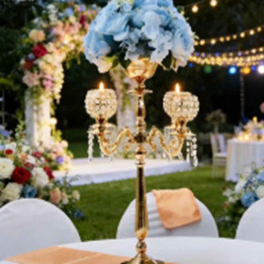 

10PCS 5 heads gold Candelabra Acrylic Candle Holders Wedding Table Centerpieces Flower Stands Vases Road Lead Party Decoration
