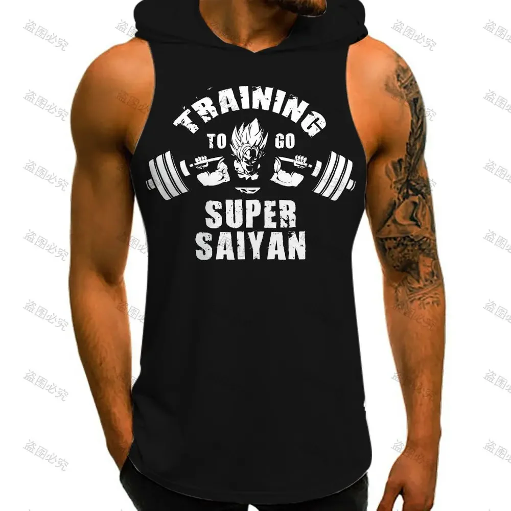 Super Saiyan Vest With Hood Anime Dragon Ball Z Trend Fashion Oversized T-shirt New Sexys Man Summer Men's T-shirts Streetwear