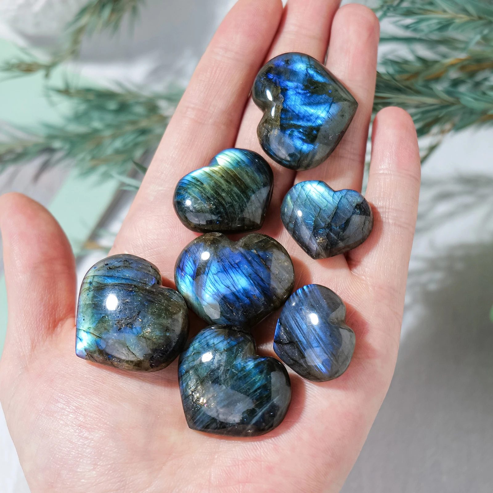 Pedra De Labradorite De Cristal Natural, Em Forma De Coração, Luz Azul, Pedra Preciosa De Cura, Casa, Aquário Decoração, Coleção De Ornamentos