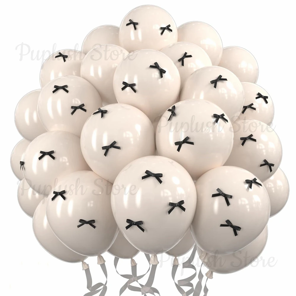 30-teiliges Latex-Luftballons-Set mit schwarzer Schleife, Kokett-Schleife, zum Thema DIY-Luftballons für Boho-Hochzeit, Babyparty, Mädchen, Geburtstag, Party-Dekoration