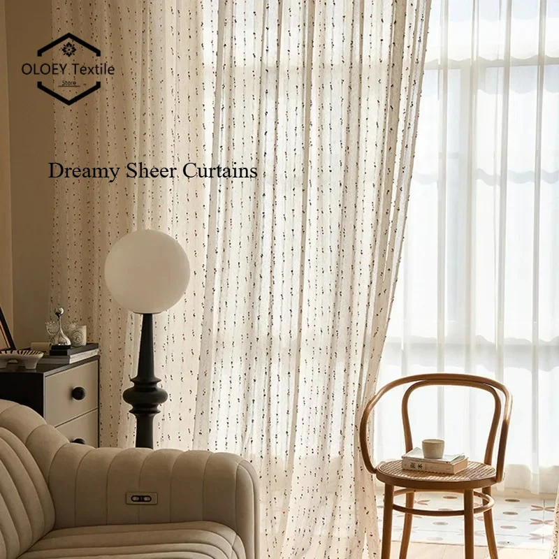 

Kids Sheer Tulle Curtains Embroidered Voile Drapes for Nursery Childrens Room Window Light Filtering Soft Dreamy Elegant Drapes