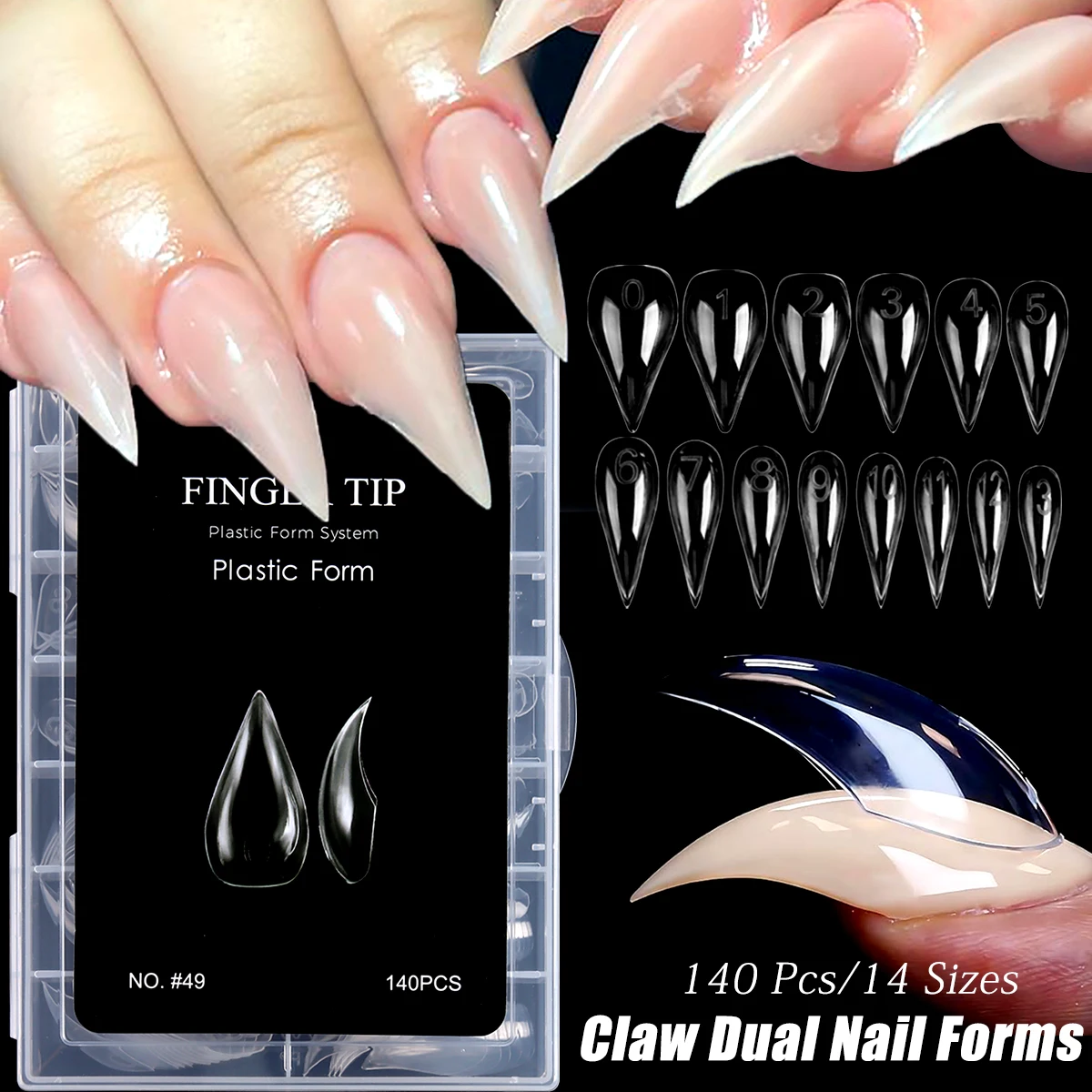 Nail Dual Forms for Poly Gel Extension 3D Claw Nail Mold,Cat Claw Hawk Curve Sculptural Reusable Full Cover Nail Form 140 Pcs 14