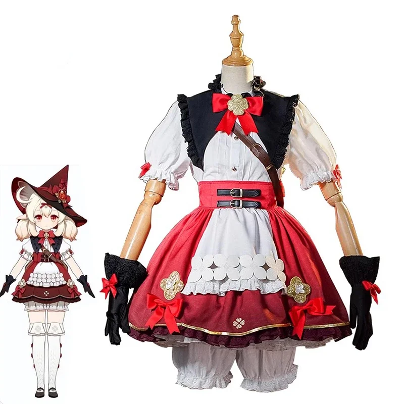 

Klee Cosplay Costume Genshin Impact Little Witch Klee Cute Dress Women Halloween Carnival Party Costume with Hat