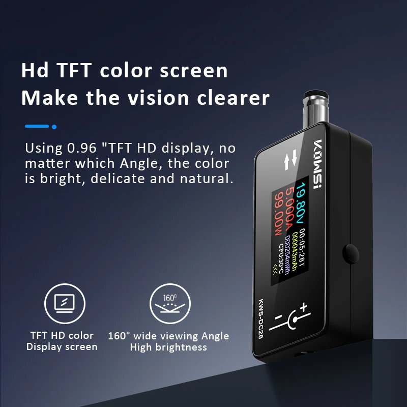 DC 4-30V 0-12A TFT HD Voltmetro digitale Misuratore di potenza DC5.5 * 2.5 Tester di interfaccia Tensione Corrente Monitor Rilevatore di capacità della batteria