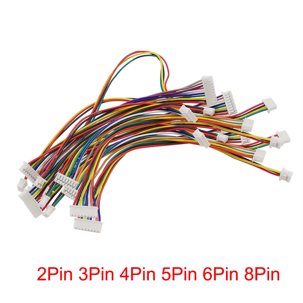 10Pcs JST 1.25mm Wire Cable Connector Double Head Micro JST Pitch 1.25mm 2/3/4/5/6/8Pin Male Female Plug Electronic Wire