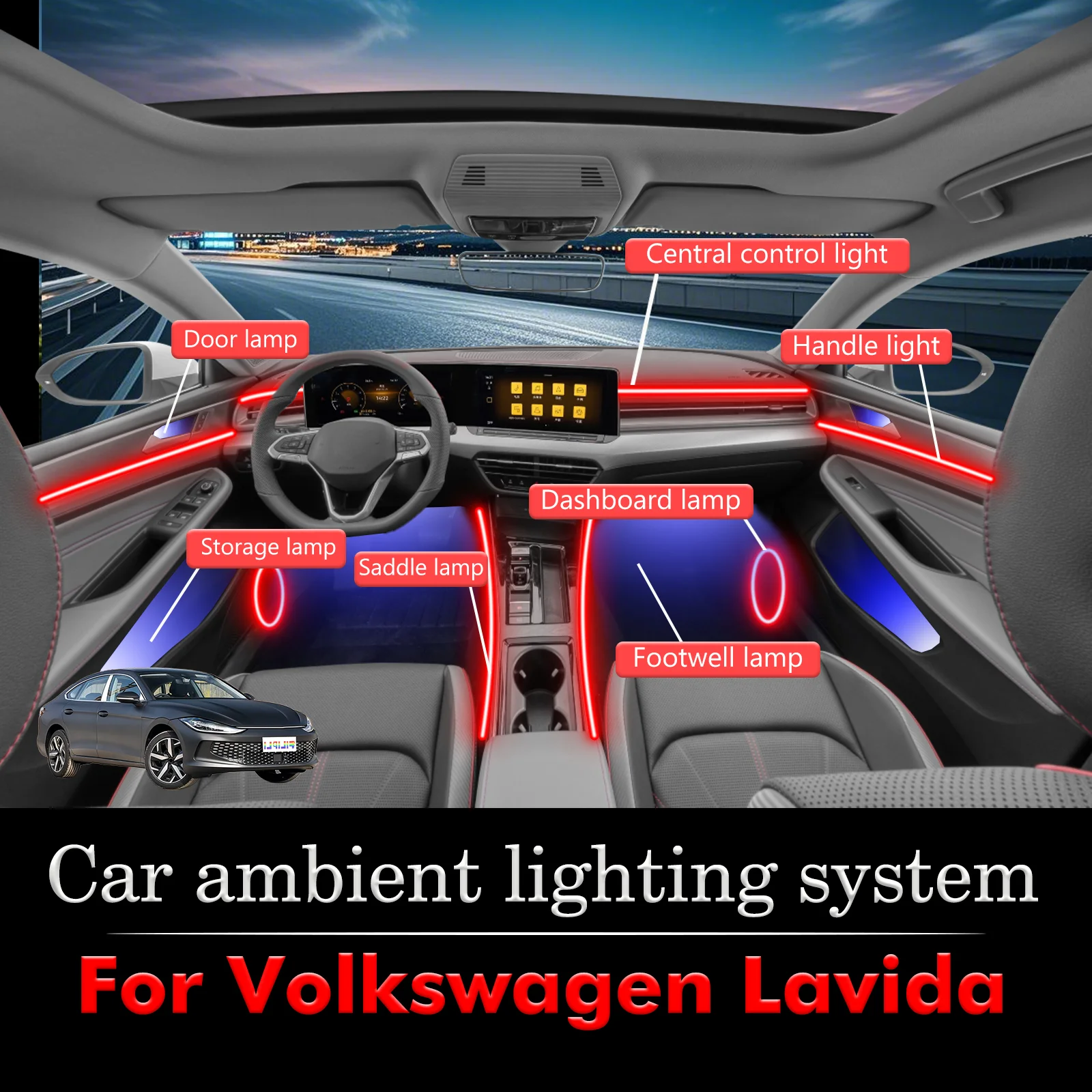 

For Volkswagen Lavida Smart Remote Control RGB 64 Colors LED Car Interior Ambient Light Energy Saving Efficient Lamp Set