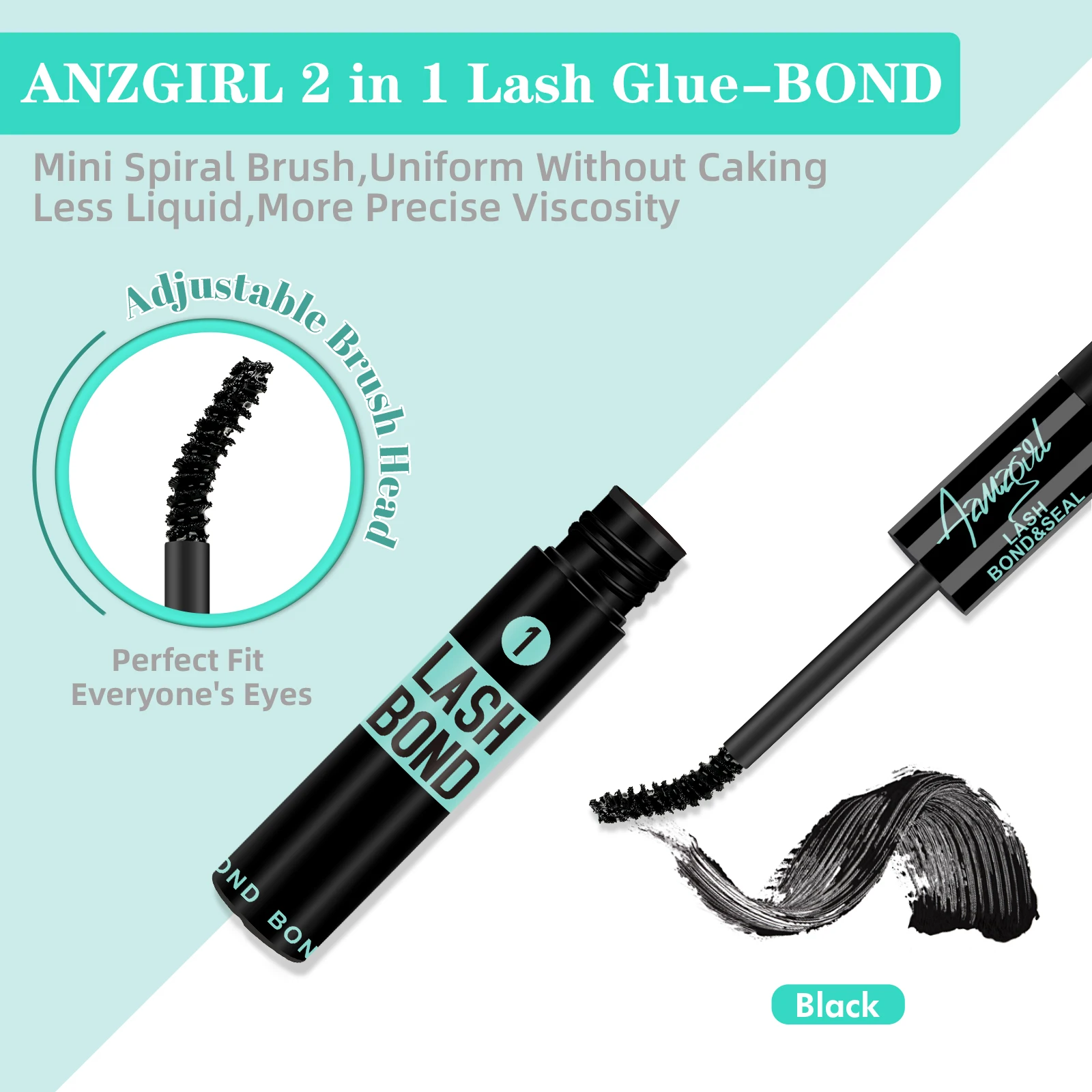 Amzgirl Lash Waterproof Bond and Seal Eyelash Cluster Glue10ml Long Lasting 72 Hours Black Cluster Lash Glue + Lash Seal 2 in 1