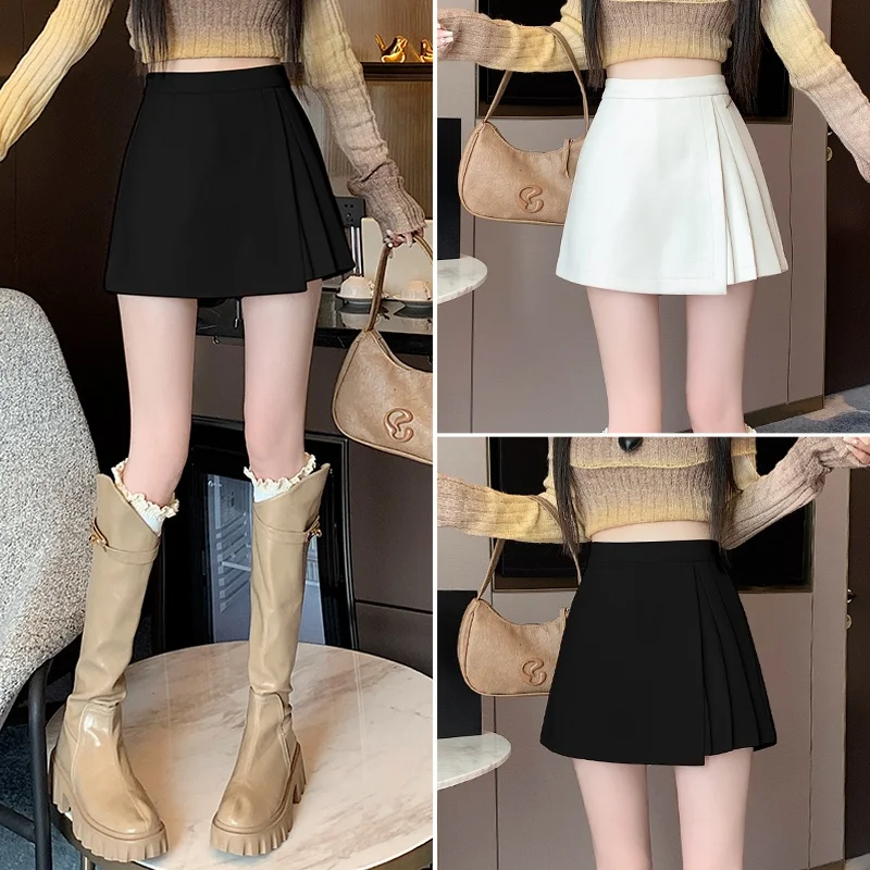 Jupe asymétrique taille haute en laine pour femme, automne-hiver, jupe plissée trapèze à enrouler, style décontracté pour le travail