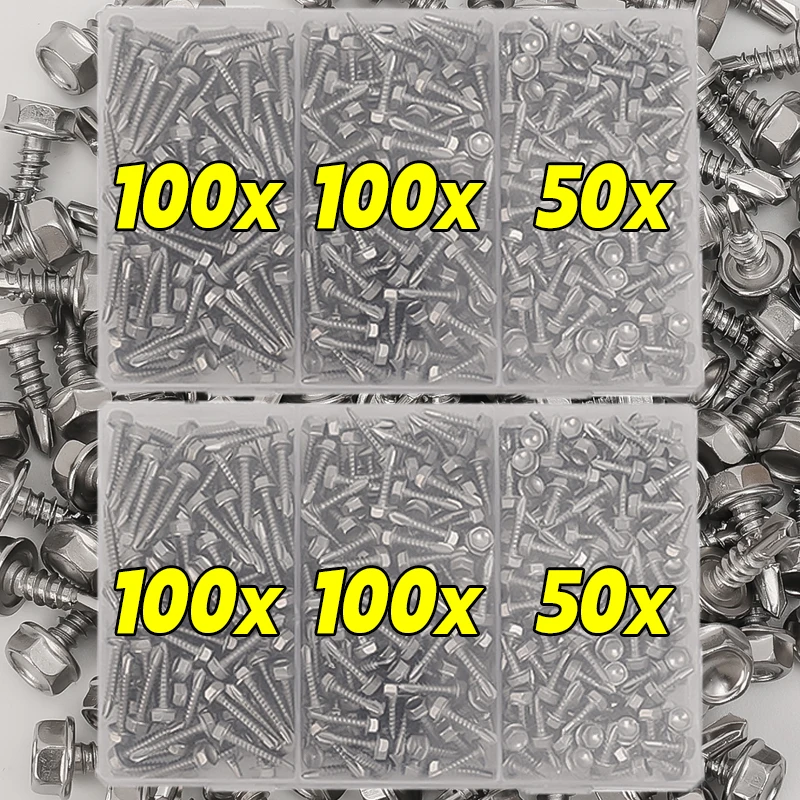 

250pcs Self Tapping Screws Woodworking Stainless Steel Drill-Snail Screws Sockets High-Strength Hardware Fasteners Assortment