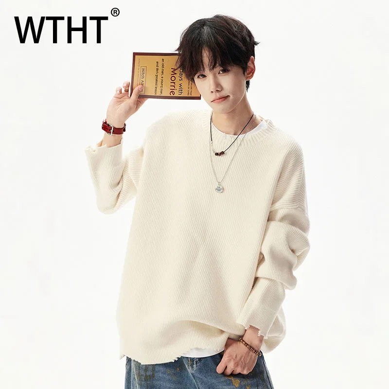 

WTHT Trendy Men's Spliced Fake Two-pieve Do Old Design T-shirts Fashion Round Collar Long Sleeves Tops Male 2025 Autumn 2A2192