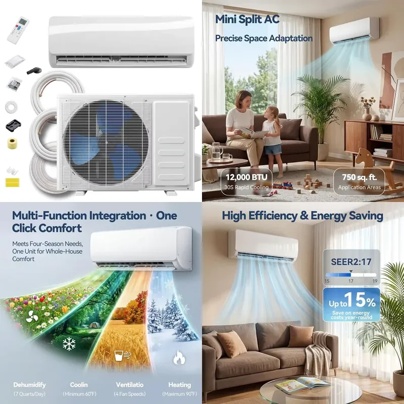 2026 hot sale 12000 BTU Mini Split AC Heating System 115V Inverter Ductless Air Conditioner with Heat Pump Cools up to 750 Sq