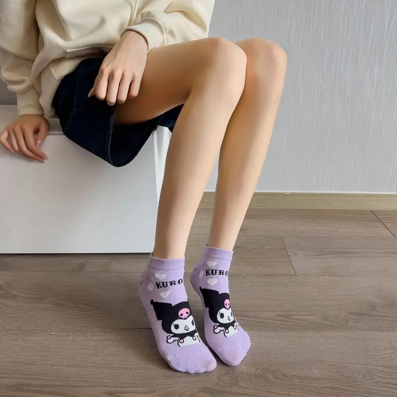 5 pares de calcetines Kawaii Sanrio de alta calidad para mujer, calcetines informales novedosos y bonitos de dibujos animados para mujer