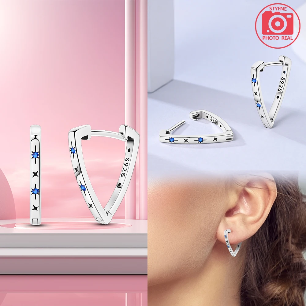 925 Silver Triangle-Shaped Asterisk Earrings Luxury Jewelry Gift For Female Girl Party Original Fashion Pendientes