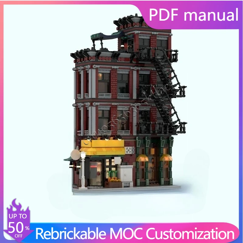2000PCS Grocery & Vinyl Shop Modular MOC Creative street view Model Custom Puzzles Architecture DIY Education Assembly Toys Gift