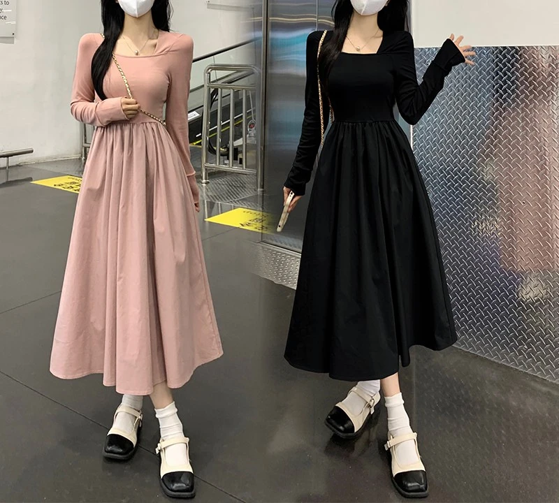 Long Sleeve Dress for Children Autumn Winter Tea Break French Long Skirt 2024 New Style Temperament Small Man Dress for Women