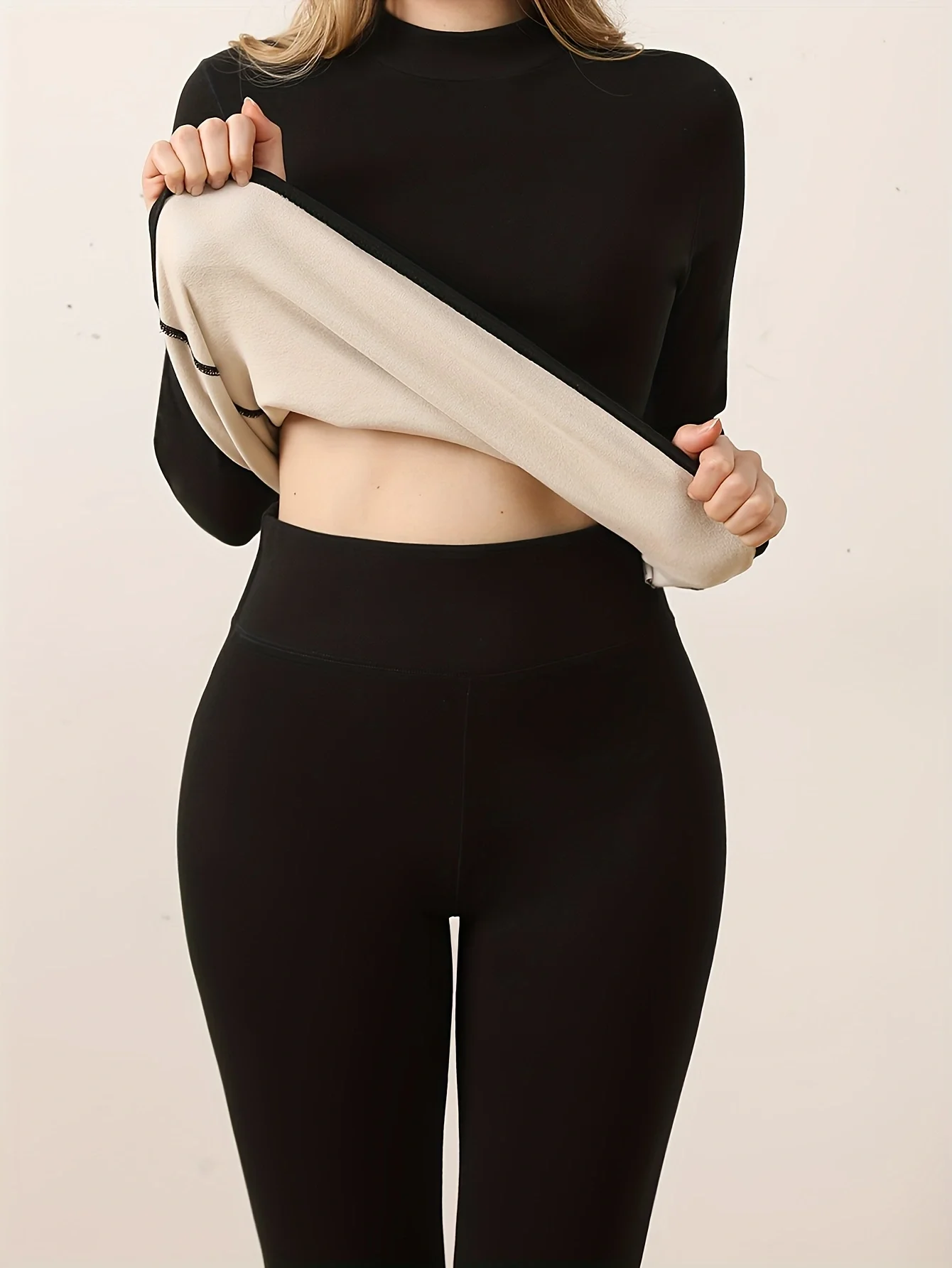 Autumn and Winter Women's Fleece-Lined Thermal Underwear Set, High-Neck Comfortable Long-Sleeve Top and Pants Two-Piece Set