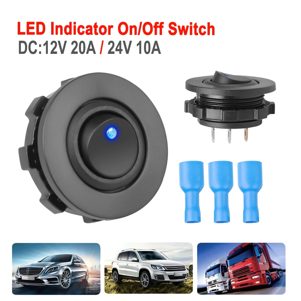 1 Piece ON/OFF Switch Button Round Rocker Toggle Blue LED Switch 3 Pin 12V 20A/24V 10A For Car Dashboard Dash Boat Truck