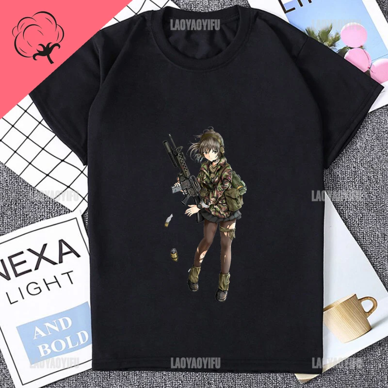 New Arrival Japan Anime Military Uniform Girls Printed Cotton T-shirt Casual Loose Otaku T Shirt Streetwear Harajuku Man Tees