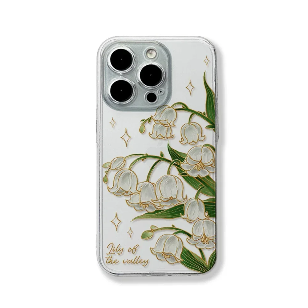 Custodia floreale trasparente Lily of the Valley per iPhone 15 16 Plus 12 13 mini 11 14 Pro Max Xs XR Cover morbida in silicone antigraffio