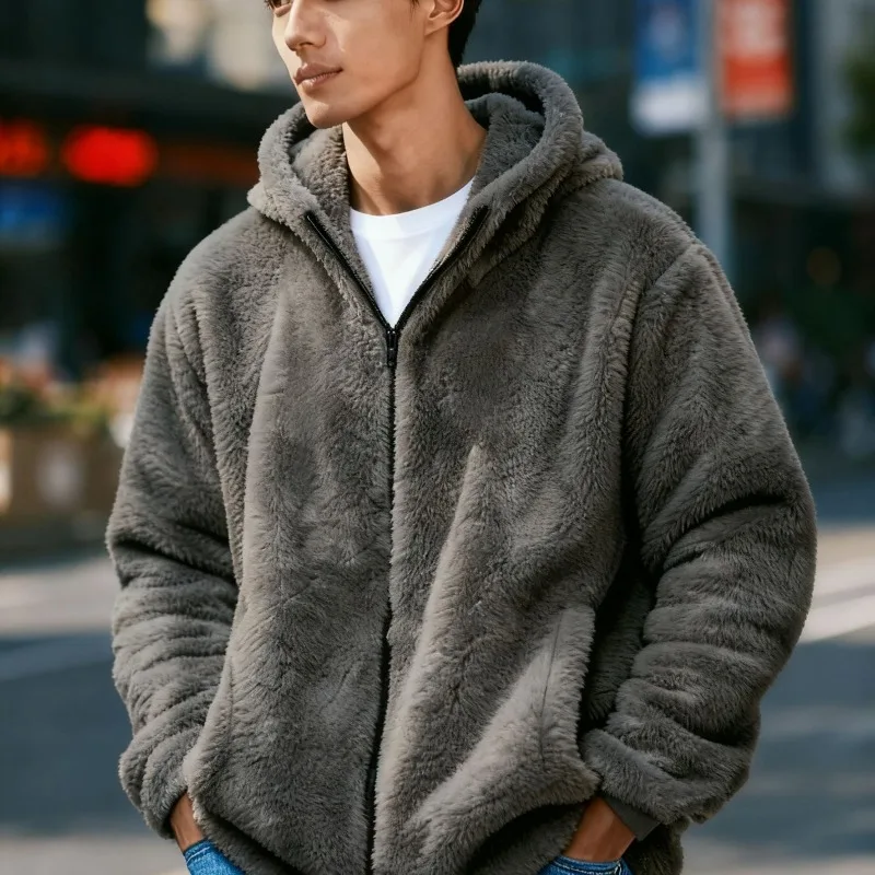 

Новая теплая повседневная куртка на молнии из кораллового флиса, мужская осенне-зимняя пушистая бестселлер для верхней одежды, модная, удобная и теплая