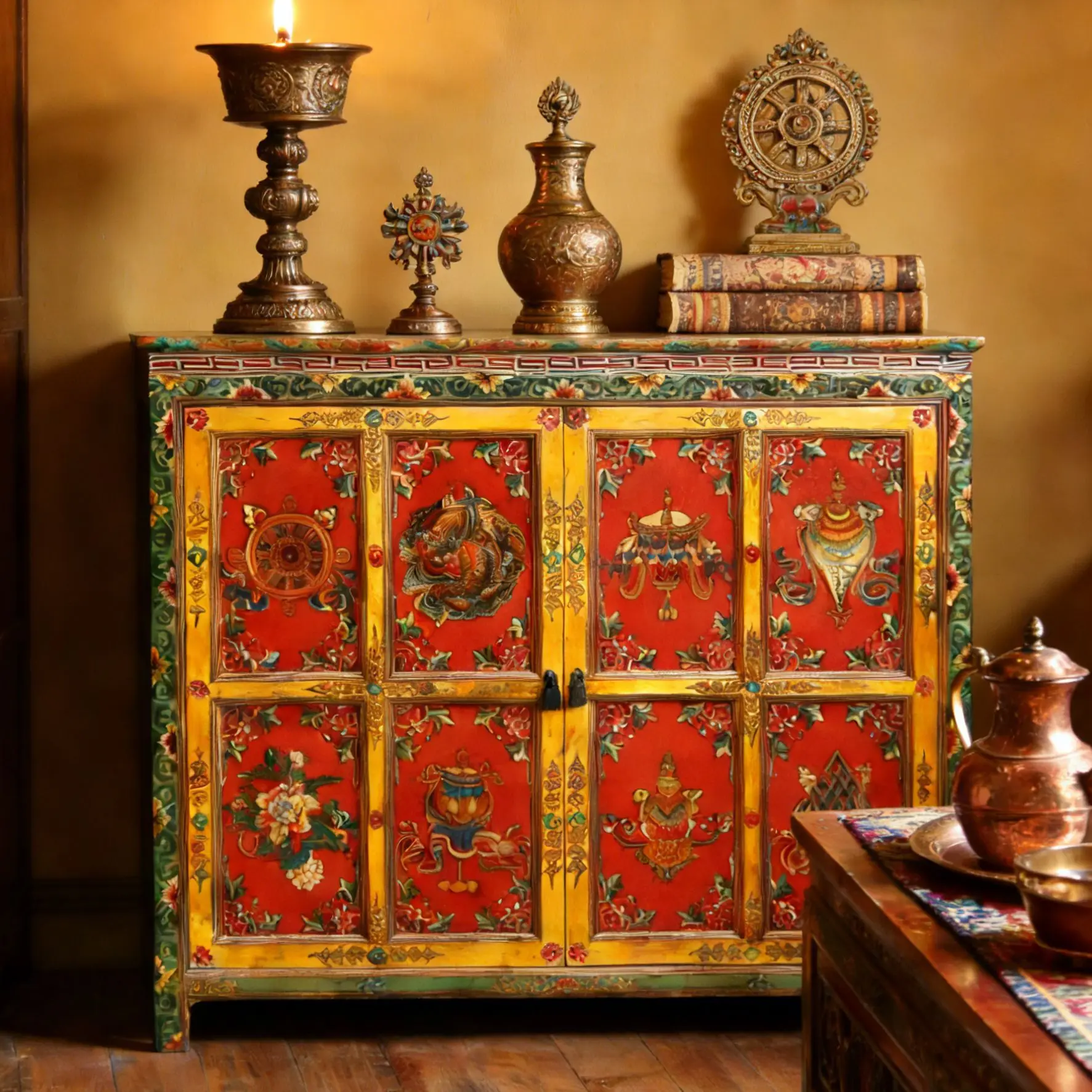 Tibetan retro entrance cabinet old painted living room multi-draw chest cabinet decoration decoration Xizang style locker dining