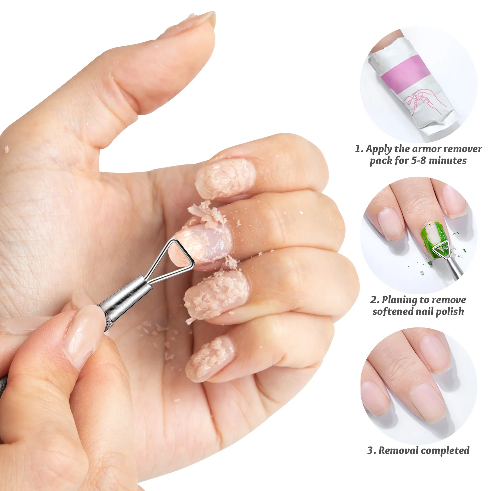 Empurrador de cutícula triangular, 4 unidades, aço inoxidável, removedor de gel de unha, design ergonômico, raspador, ferramenta de remoção de arte de unha, manicure