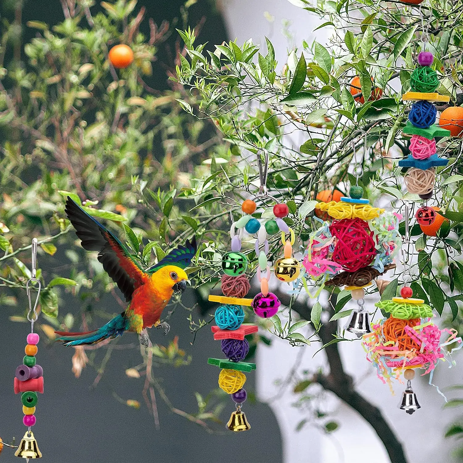 Combination Bird Toys Set Swing Chewing Training Toys Small Parrot Hanging Hammock Parrot Cage Bell Perch Toys with Ladder Toys