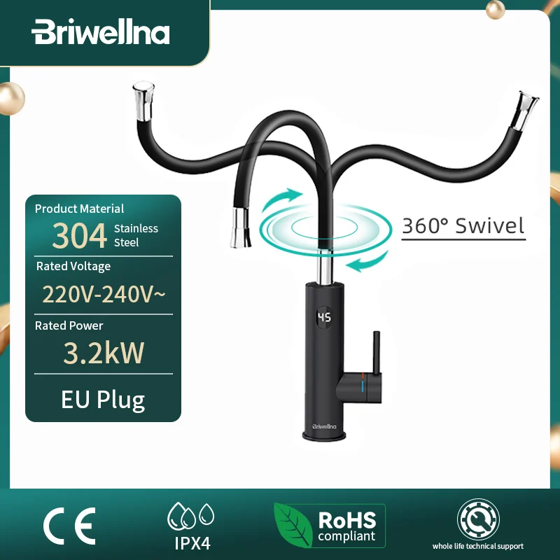 Briwellna chauffe-eau électrique 220V 2 en 1 robinet de cuisine robinet de chauffe-eau sans réservoir avec bec universel robinet électrique