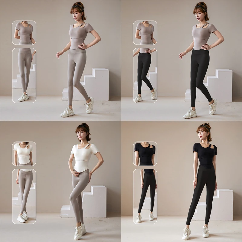 

Women's Yoga Wear Short Sleeve New High-end Fitness Top Pilates Training Morning Running Sports Suit