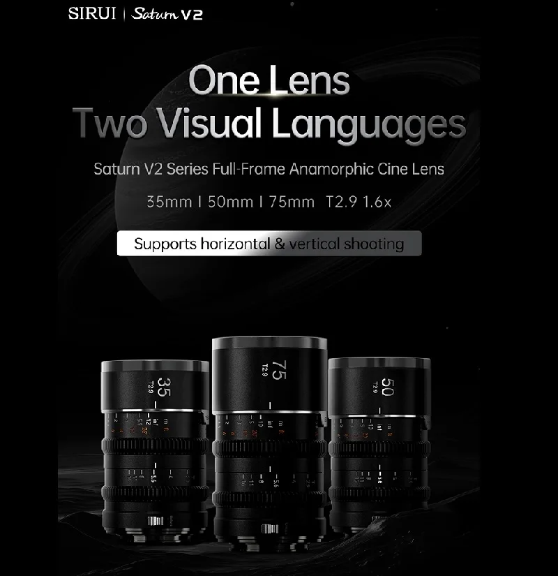 Sirui Saturn V2 Series 35 50 75mm T2.9 1.6X Cine Lens Full-Frame Manual Focus Anamorphic Lens For Sony FE Canon RF L Cameras