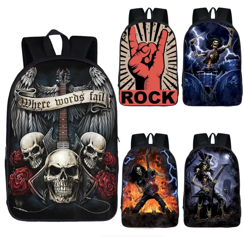 

Rock Guitar Rose Backpack for Teenage Boys Girls School Bags Punk Skull Heavy Metal Backpacks Women Men Laptop Backpack Book Bag