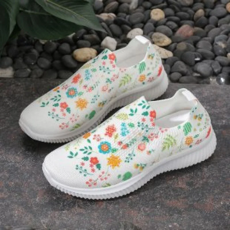 

2025 New Large Size Casual Shoes Running Shoes Printed Butterfly Floral Slip-On Lazy Sports Mesh Shoes