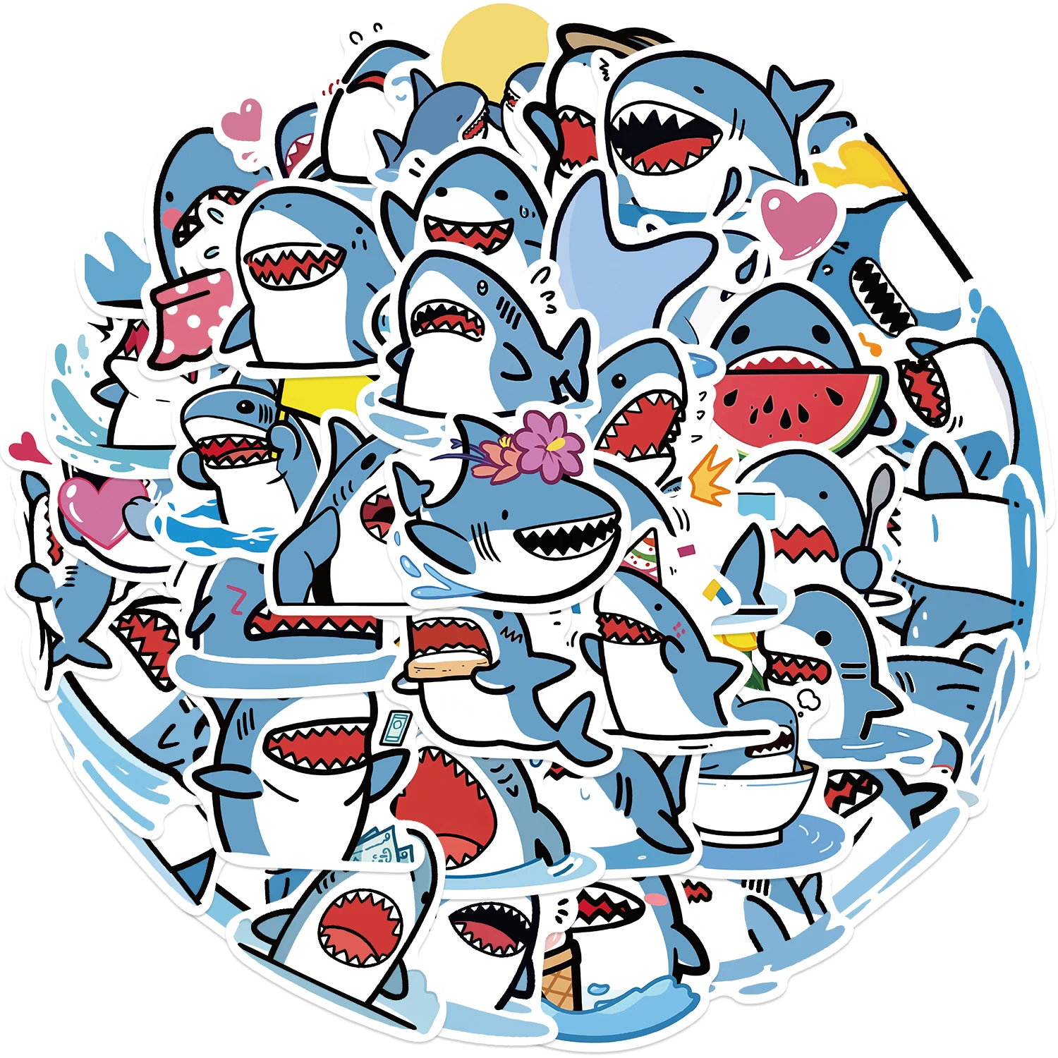 50PCS Cute Blue Obesity Shark Stickers Animals Graffiti Decals for Kids DIY Skateboard Guitar Laptop Luggage Sticker Toys