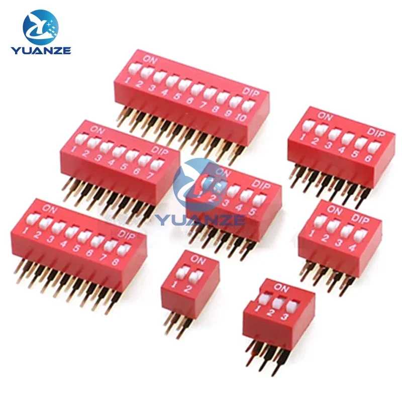 10PCS red 1/2/3/4/5/6/8/10/12 Position bits dip TOGGLE switch doule Row PITCH 2.54MM Slide Switches Right Angle Vertical