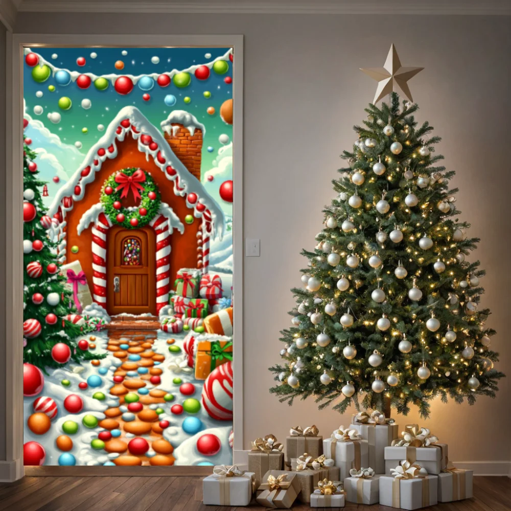 الزنجبيل كاندي البيت بطانات لأبواب عيد الميلاد المنزل المطبخ عيد الميلاد الديكور غطاء الباب القماش في الهواء الطلق حديقة ديكور المنزل