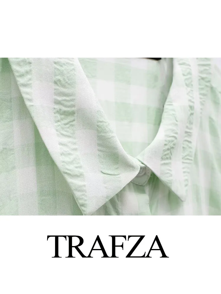 TRAFZA-Blusa de manga larga con botones para mujer, Top elegante e informal con cuello vuelto, decoración de 2 colores, novedad de verano